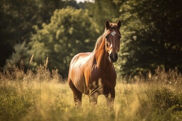 Obraz premium Summertime equine in a field. Generative AI