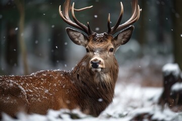 Wintertime deer portrait. Generative AI