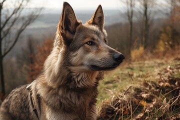 Naklejka premium In the wild, a Czechoslovak wolfdog. Generative AI