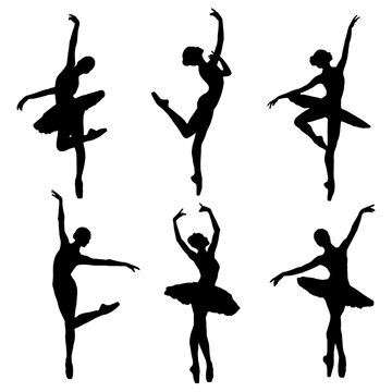 set ballet dancers silhouette