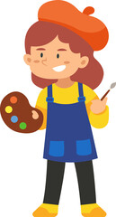 school girl student holding palette for painting