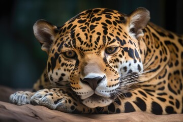 Jaguar in repose, close up portrait. Generative AI