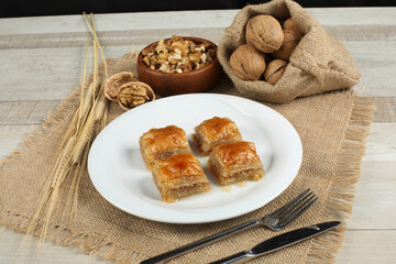 turkish baklava dessert with walnut