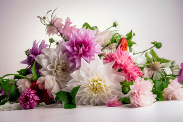Obraz na płótnie Canvas Mother's day carnations, bouquet. pure white background. generative Ai technology