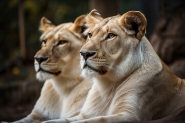 Obraz na płótnie Canvas Lions resting in a picture. pair. love. Generative AI