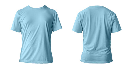 Blank blue clean t-shirt mockup, isolated, front view. Empty tshirt model mock up. Clear fabric cloth for football or style outfit template.
