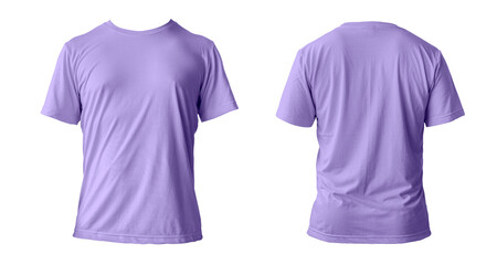 Blank purple clean t-shirt mockup, isolated, front view. Empty tshirt model mock up. Clear fabric...