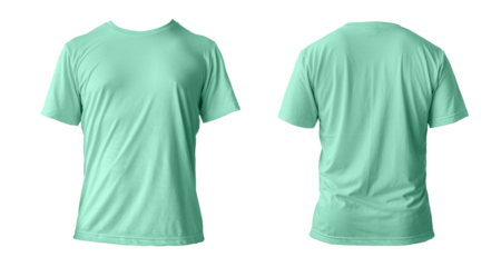 Blank green clean t-shirt mockup, isolated, front view. Empty tshirt model mock up. Clear fabric cloth for football or style outfit template.
