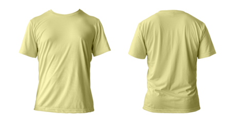 Blank yellow clean t-shirt mockup, isolated, front view. Empty tshirt model mock up. Clear fabric cloth for football or style outfit template.