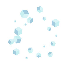 Blue-gray Cube Background White Vector. Block Network Template. Monochrome Geometric Connection Texture. Perspective Design. White Object Cubic.