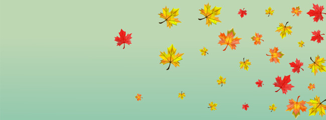 Fototapeta na wymiar Autumnal Leaves Background Green Vector. Plant Celebrate Card. Ocher Shape Foliage. November Floral Texture.