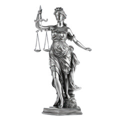 Lady Justice statue isolated on transparent background. Law concept. PNG, Generative AI