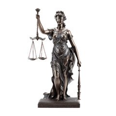 Lady Justice statue isolated on transparent background. Law concept. PNG, Generative AI