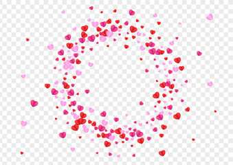 Violet Confetti Background Transparent Vector. Amour Illustration Heart. Pink Art Pattern. Tender Heart Color Frame. Red Volume Texture.