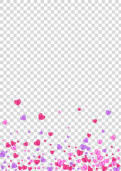 Red Confetti Background Transparent Vector. Happy Frame Heart. Tender Bright Illustration. Pink Confetti Romantic Backdrop. Fond Sweetheart Texture.