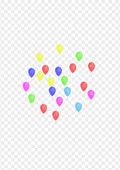 Pink Baloon Background Transparent Vector. Surprise Fun Frame. Yellow Congratulation. Red Toy. Helium Jubilee Card.