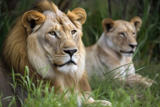 Animals Lion and Tiger on Savannah. Generative AI