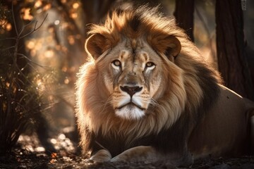 Fototapeta premium lion in the sunlight. Generative AI