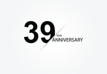 39 years anniversary logo template isolated on white, black and white background. 39th anniversary logo.