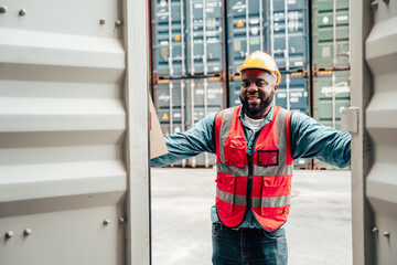 Foreman opened the container door to inspect the inside of the container.