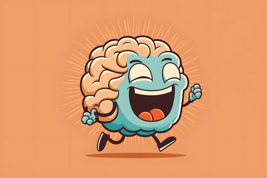 Happy brain vector running single color background 