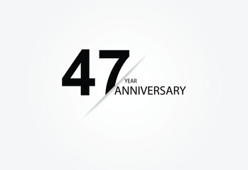 47 years anniversary logo template isolated on white, black and white background. 47th anniversary logo.