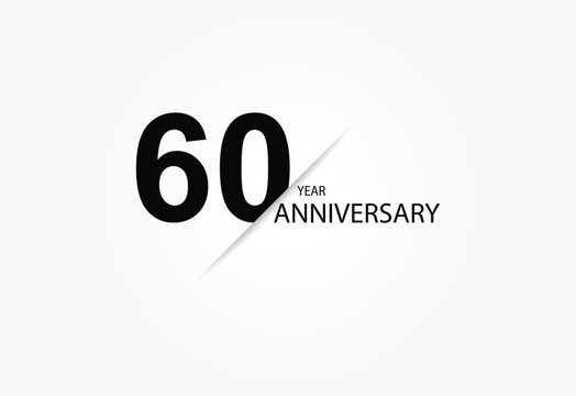 60 years anniversary logo template isolated on white, black and white background. 60th anniversary logo.