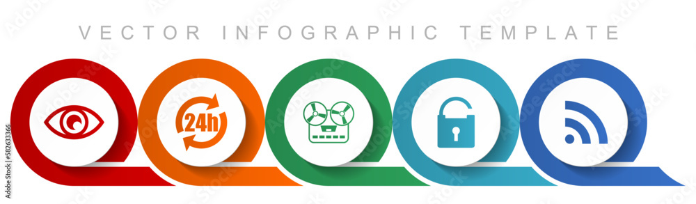 Aufkleber media icon set, miscellaneous icons such as eye, 24h, music recorder, padlock and signal for webdesi
