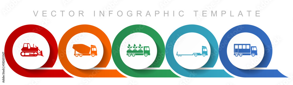 Poster transport icon set, miscellaneous icons such as bulldozer, concrete mixer, truck and delivery for we