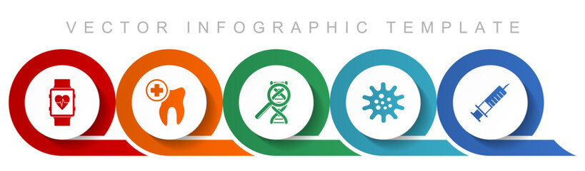 Healthcare icon set, miscellaneous icons such as smartwatch, dentist, dna, virus and syringe for webdesign and mobile applications, flat design infographic vector template in eps 10