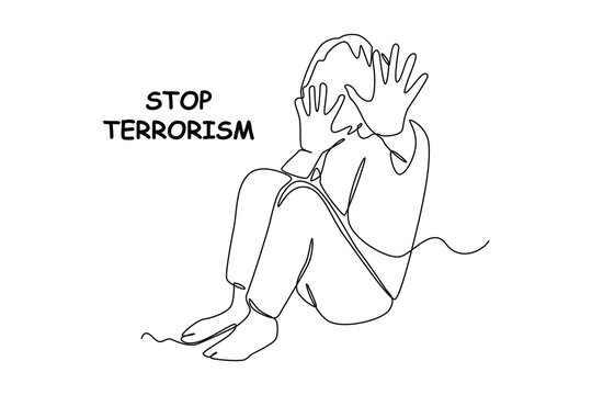 Single one-line drawing child giving stop terrorism gesture. Anti-terrorism day concept continuous line draw design graphic vector illustration