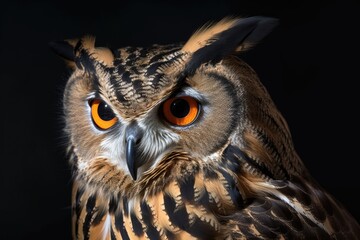 Eurasian Eagle Owl, European Eagle owl, close up, Bubo bubo. Generative AI