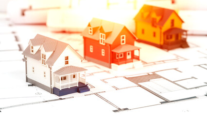 the model of the house on construction drawings, the concept of design and construction
