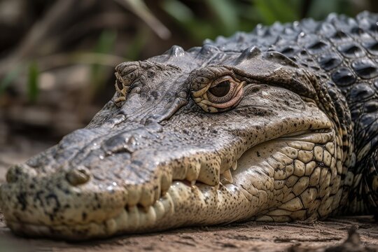 Crocodile farm, Criadero de Crocodilos, Wetland, Zapata Peninsula, Matanzas province, Cuba, Republic of Cuba, Greater Antilles, Crocodile portrait, Guam Natural Reserve, Zapata Peninsula,. Generative