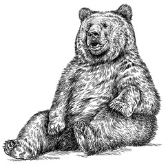 Vintage engrave isolated black bear set illustration ink sketch. American grizzly background asian animal silhouette art