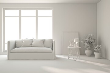 Grey living room concept with sofa. 3D illustration