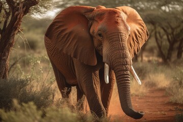 Fototapeta na wymiar Africa's Tsavo East National Park contains an elephant. Generative AI