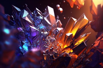Abstract background colorful orange, blue crystals, diamonds, sapphires glass.