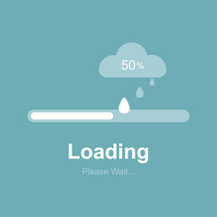 Download icon gray cloud with rain filling download on blue background