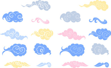 Chinese cloud vector isolate on white background.hand drawn doodle cloud set.Traditional Japanese culture for printing and coloring book on background.