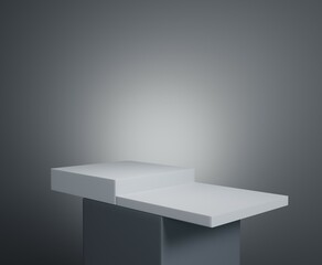 Empty black podium.3D display podium on gray background.Stand Minimal mockup for presentation.Abstract black background concept.Geometric platform show cosmetic product.Stage showcase.3D rendering