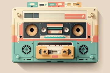 Naklejka premium Retro cassette tape recorder. Generative Ai.