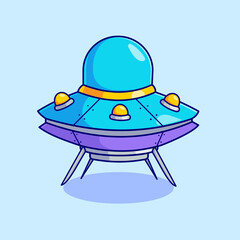 Ufo landing cartoon vector icon illustration technology transportation icon isolated