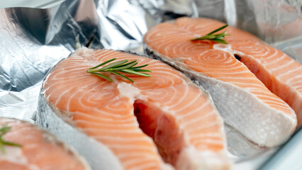 fresh salmon steaks with lemon and rosemary