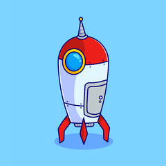 Rocket landing cartoon vector icon illustration technology transportation icon isolated