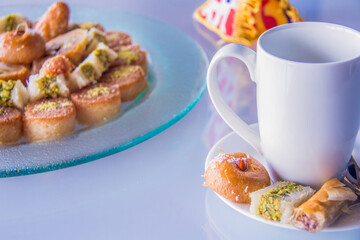 Ramadan Oriental dessert food photography, Photo is selective focus with shallow depth of field. Taken at Cairo Egypt