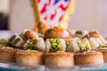 Ramadan Oriental dessert food photography, Photo is selective focus with shallow depth of field. Taken at Cairo Egypt