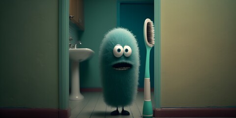 creature, brushing teeth, toothbrush, generative AI