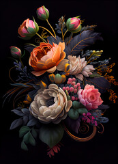 Beautiful Floral Bouquet, black Background