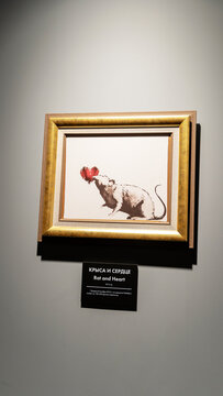Moscow, Russia August 23, 2022: Banksy Exhibition in Moscow